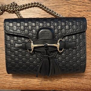 Gucci Black Embossed Leather Clutch